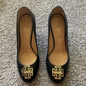 Black Tory Burch leather wedges size 8.5
